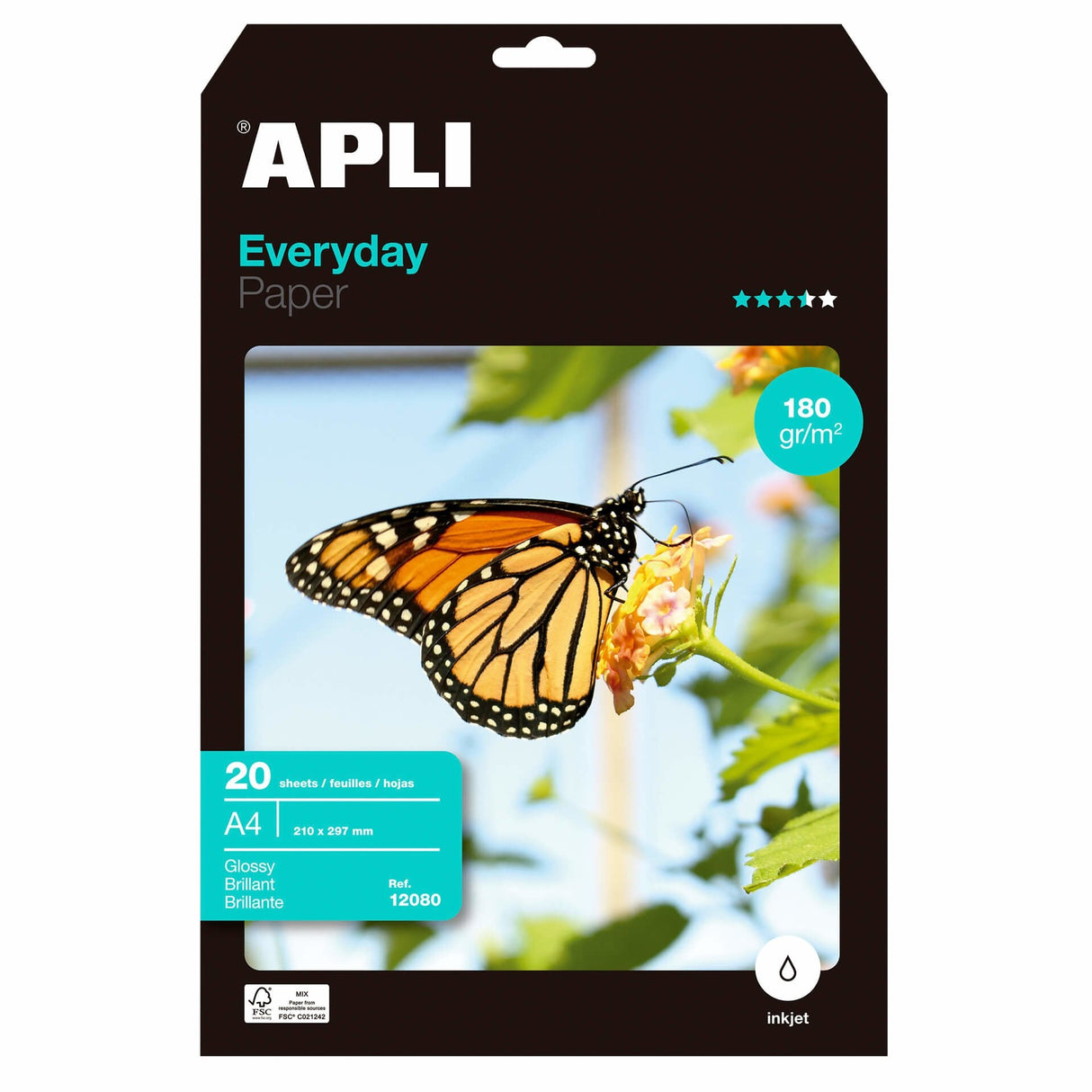 Papel Fotográfico Apli Everyday 12080 Din A4 180g 20 Hojas Brillante