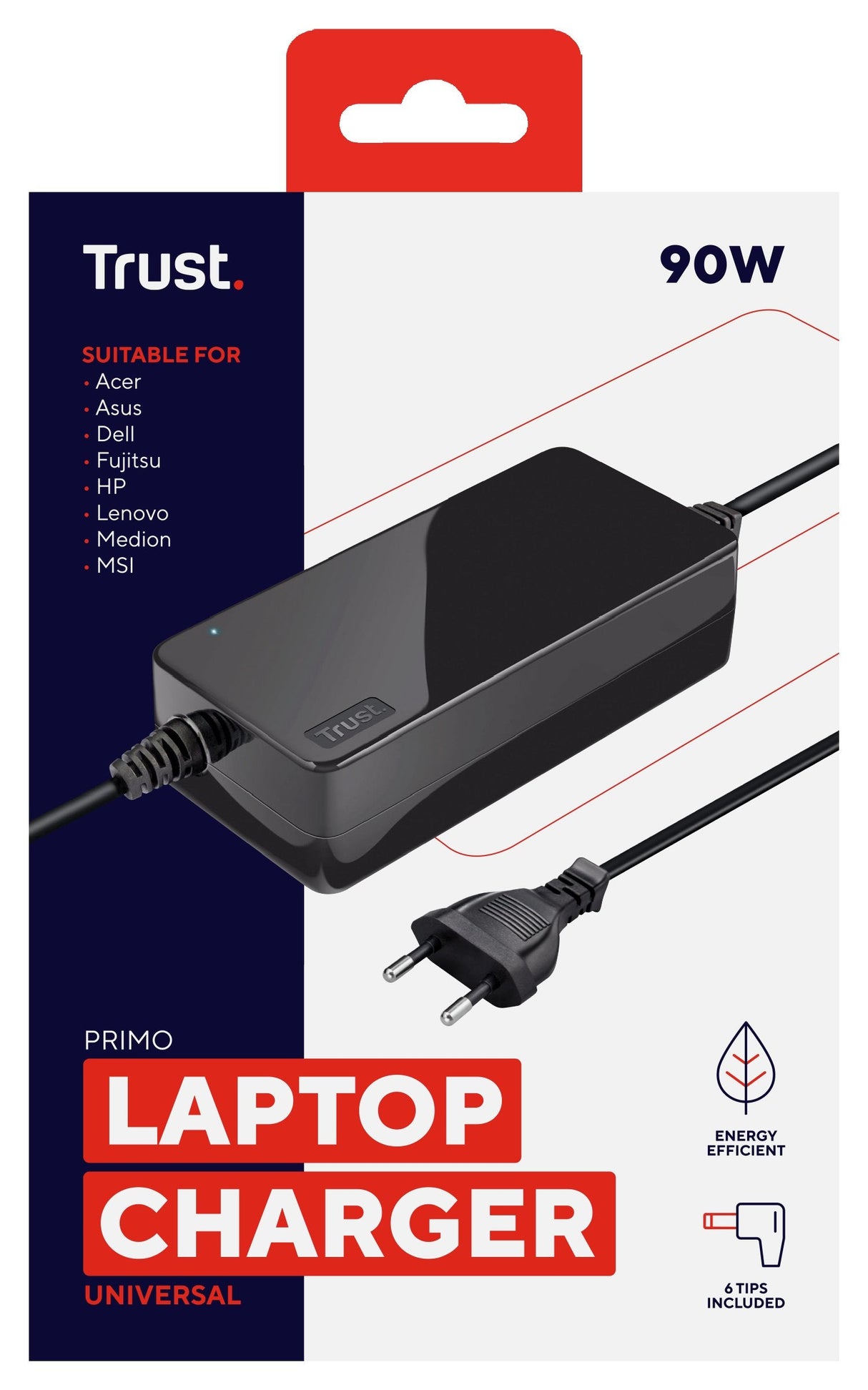 Cargador De Portátil Universal Trust Primo 22142 90w Automático 6 Conectores Voltaje 18-20v