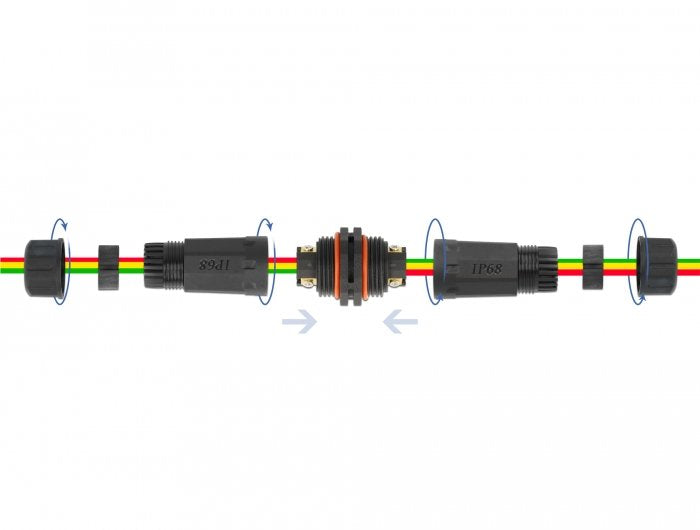 Delock Cableverbinder Für Aussenbereich 3 Pin, Ip68 Wasserdicht, Schraubbar, Cabledurchmesser 4,5 - 7,5 Mm Schwarz