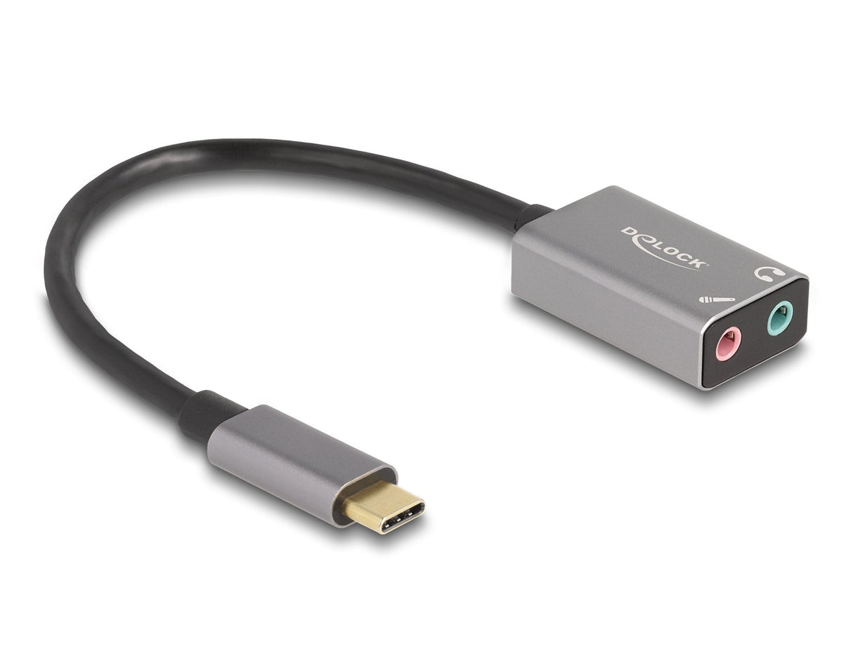 Delock Externe Usb Soundkarte Mit Type-C Stecker Auf 2 X 3.5mm Klinkenbuchse Plug & Play Audio Adapter
