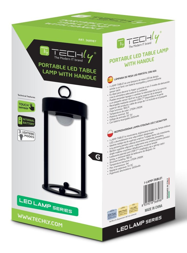 Techly I-Lamp-Table1 Lámpara Led Inalámbrica Con Colgante Táctil