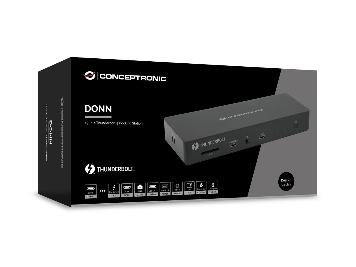 Docking Usb-C 13-In-1 Conceptronic 1xhdm 2xthunderbolt 2xusb-A 3.2 2xusb-C Audio Pd96w 1xrj45 2.5gbe