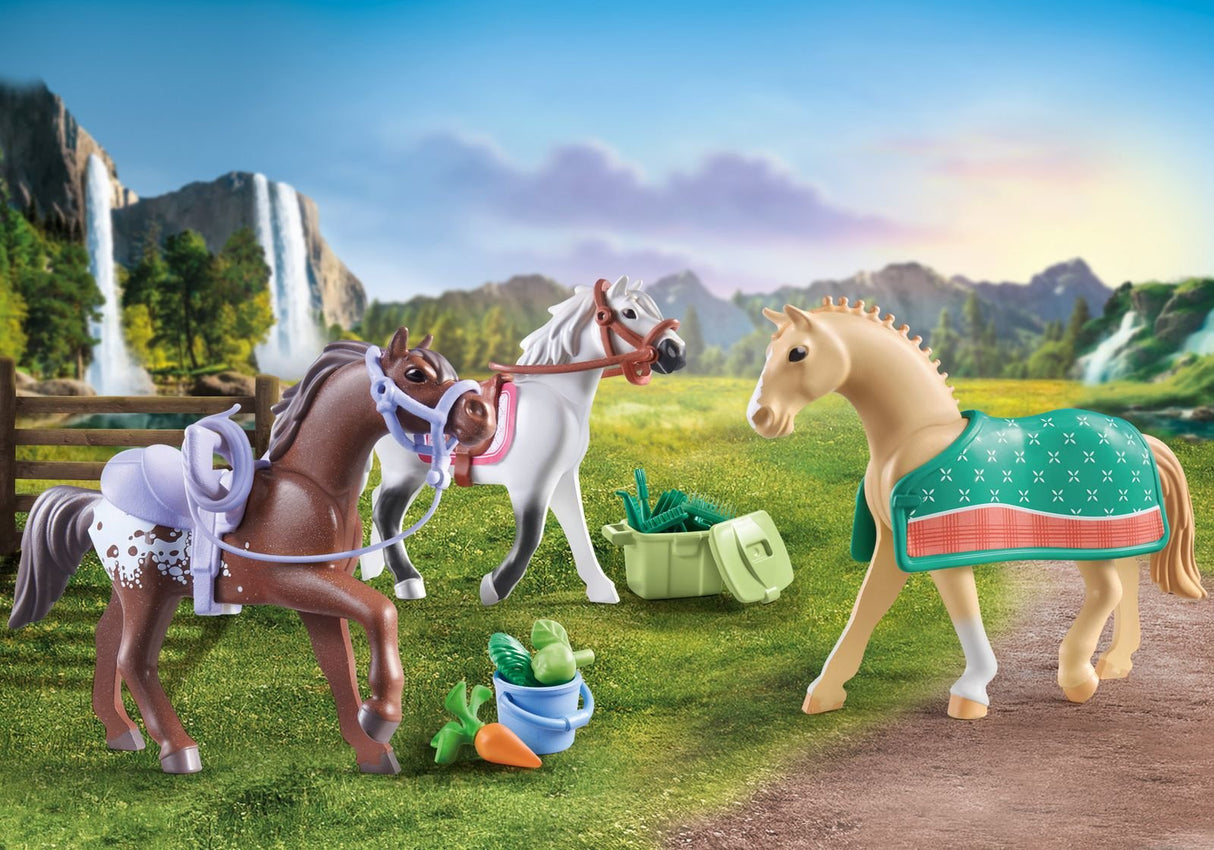 Playmobil 71356 Caballos De La Cascada 3 Caballos: Morgan, Cuarto De Milla Y Shagya Arabian, Juguete De Construcción