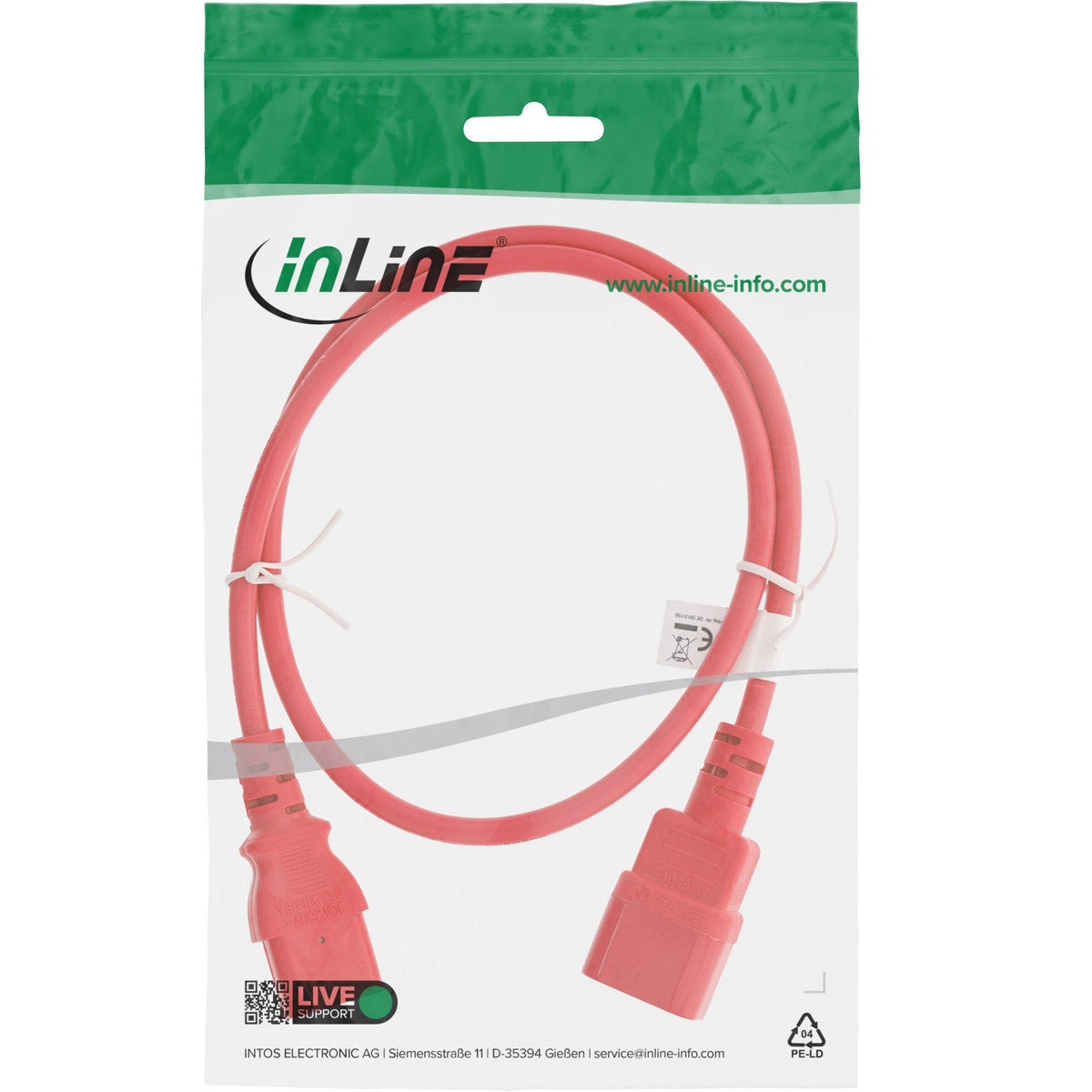Prolongación Del Cable De Alimentación Inline, C13 A C14, Rojo, 1 M