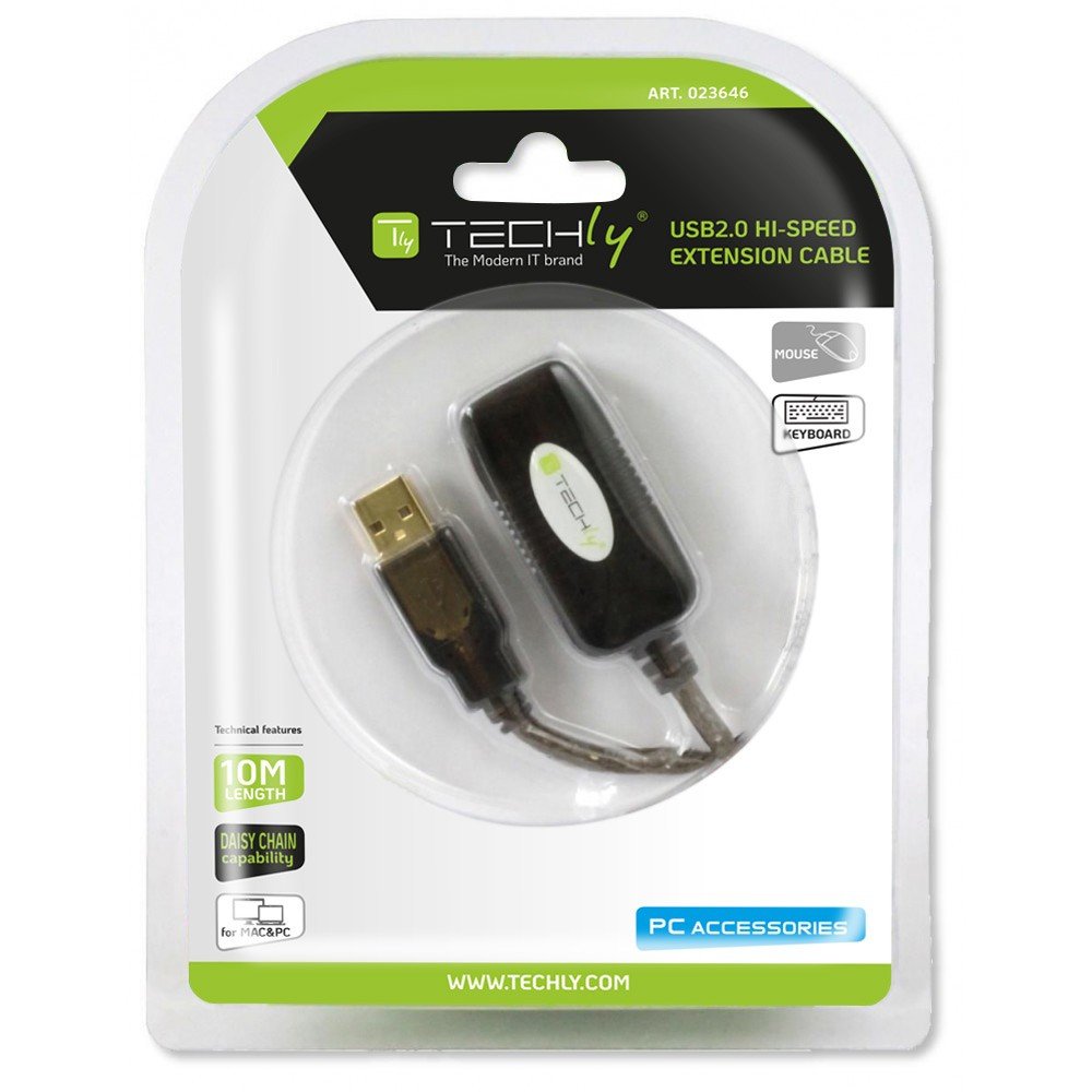 Techly Usb 2.0 Aktive Verlängerung, Hi-Speed, 10m, Negro