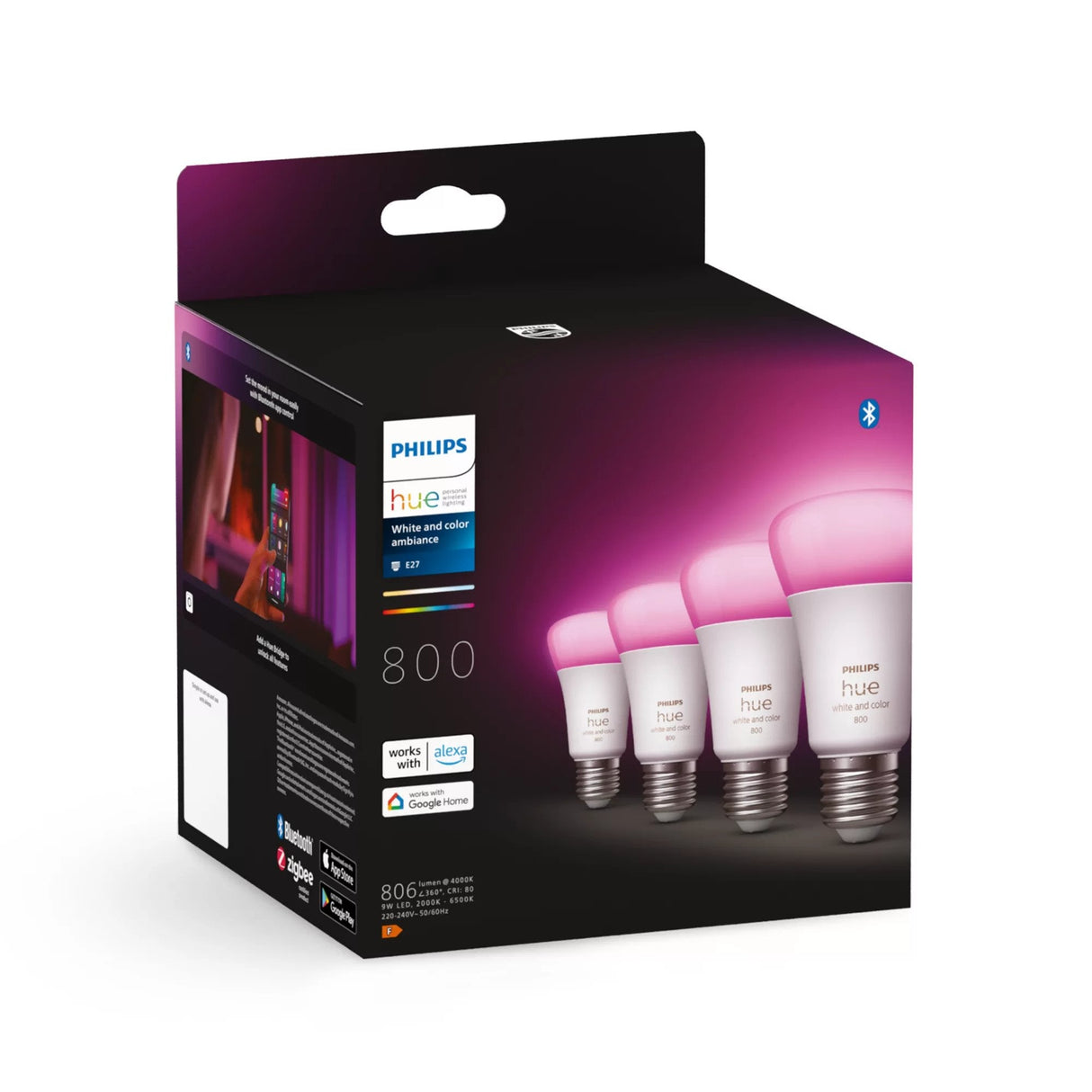 Bombilla Led Philips Hue E27 9w Rgbw Bt 4-Pak