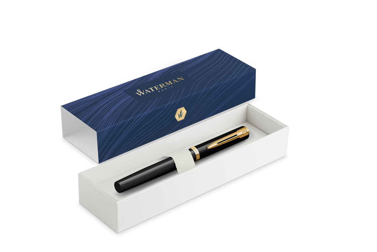 Waterman Pluma Estilográfica Impression Negro Lack Gt M Azul Caja De Regalo