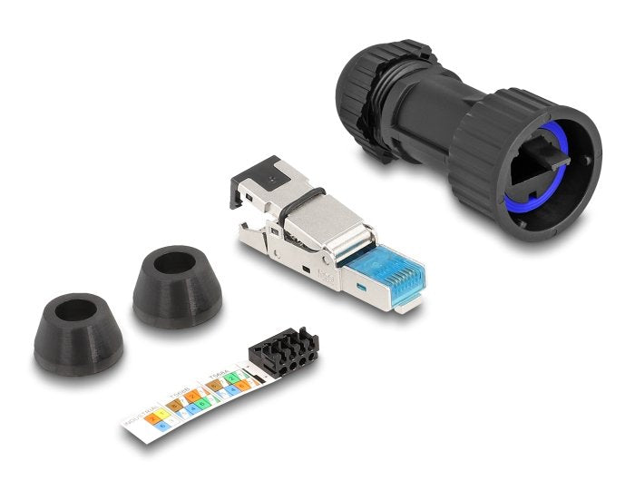 Delock 67049 Montaje De Campo Macho Rj45 Cat.6a Con Acoplador De Paso Ip68 Resistente Al Polvo Y Al Agua, En Negro