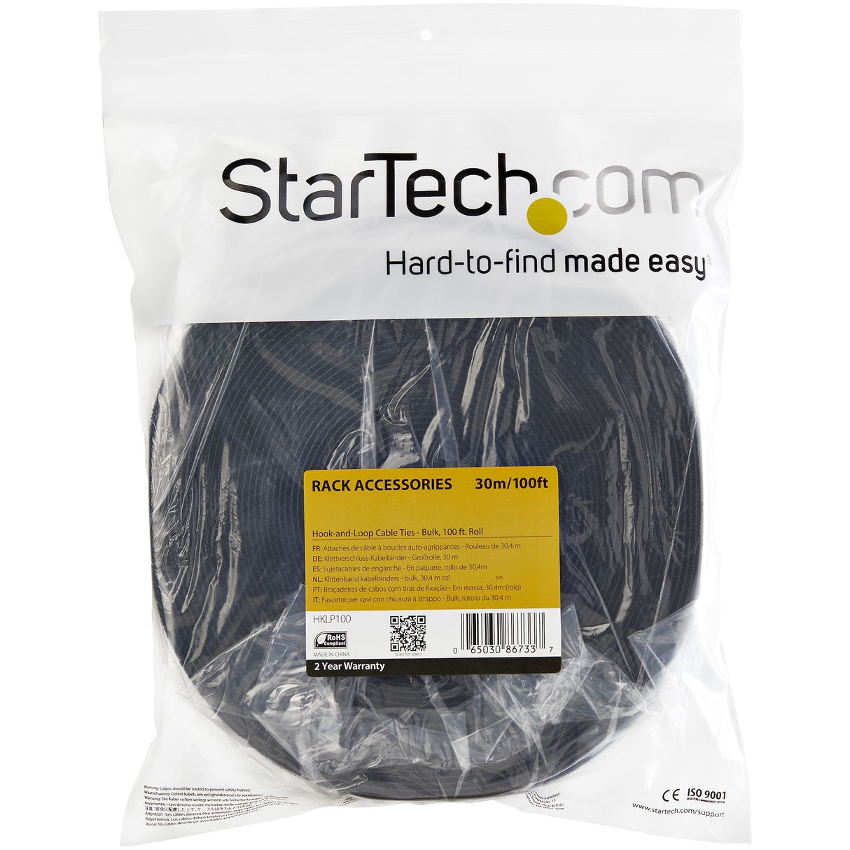 Startech.Com Gestionador De Cableado Con Gancho Y Bucle - Tiras De Gestión De Cables Autoadherentes - Bobina De 7,5m