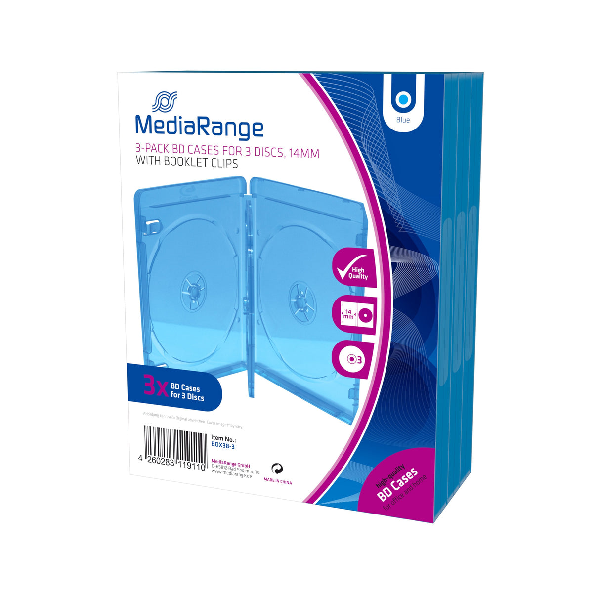 Mediarange Bd-Leerhülle Para 3 Discs 14mm Azul