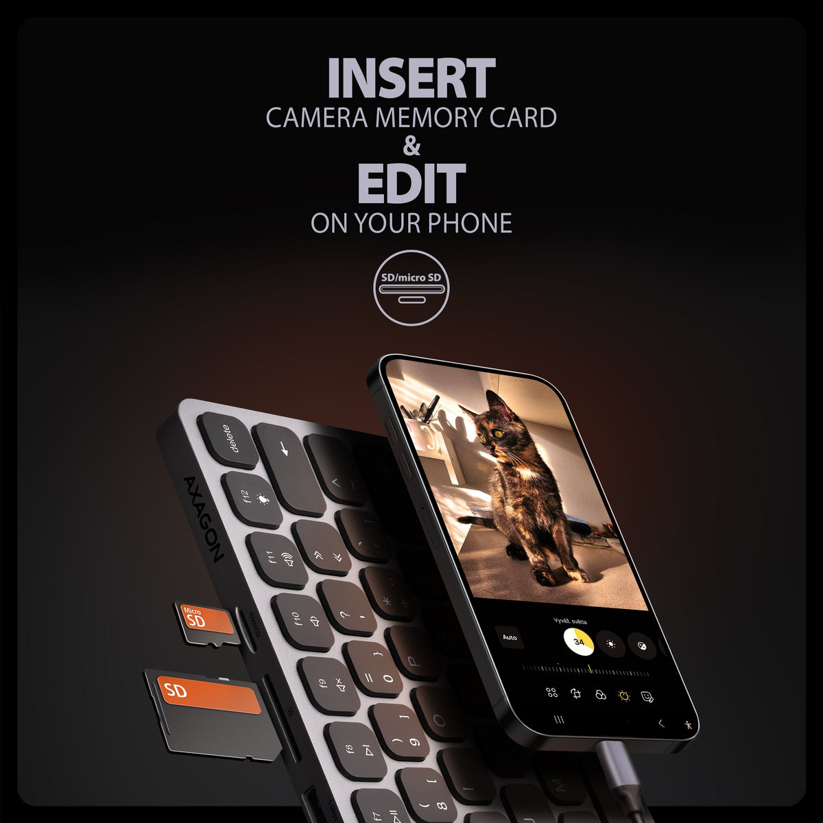 Teclado C/ Hub Axagon Hmc-Kb Keyboard Usb-C 5gbps, Microsd/