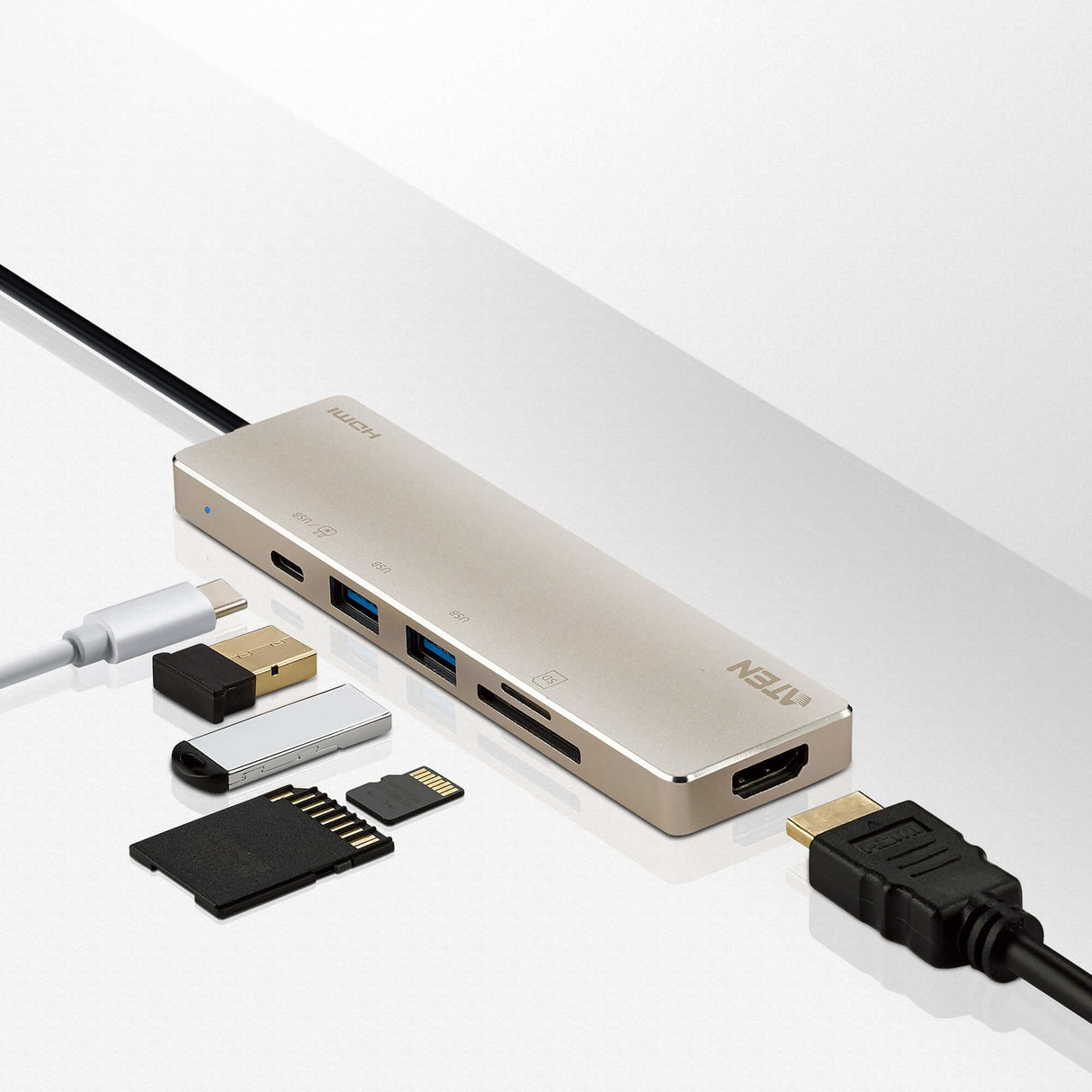 EAN 4710469340642 - ATEN UH3239 Alámbrico USB 3.2 Gen 1 (3.1 Gen 1) Type-C Negro, Oro imagen 4