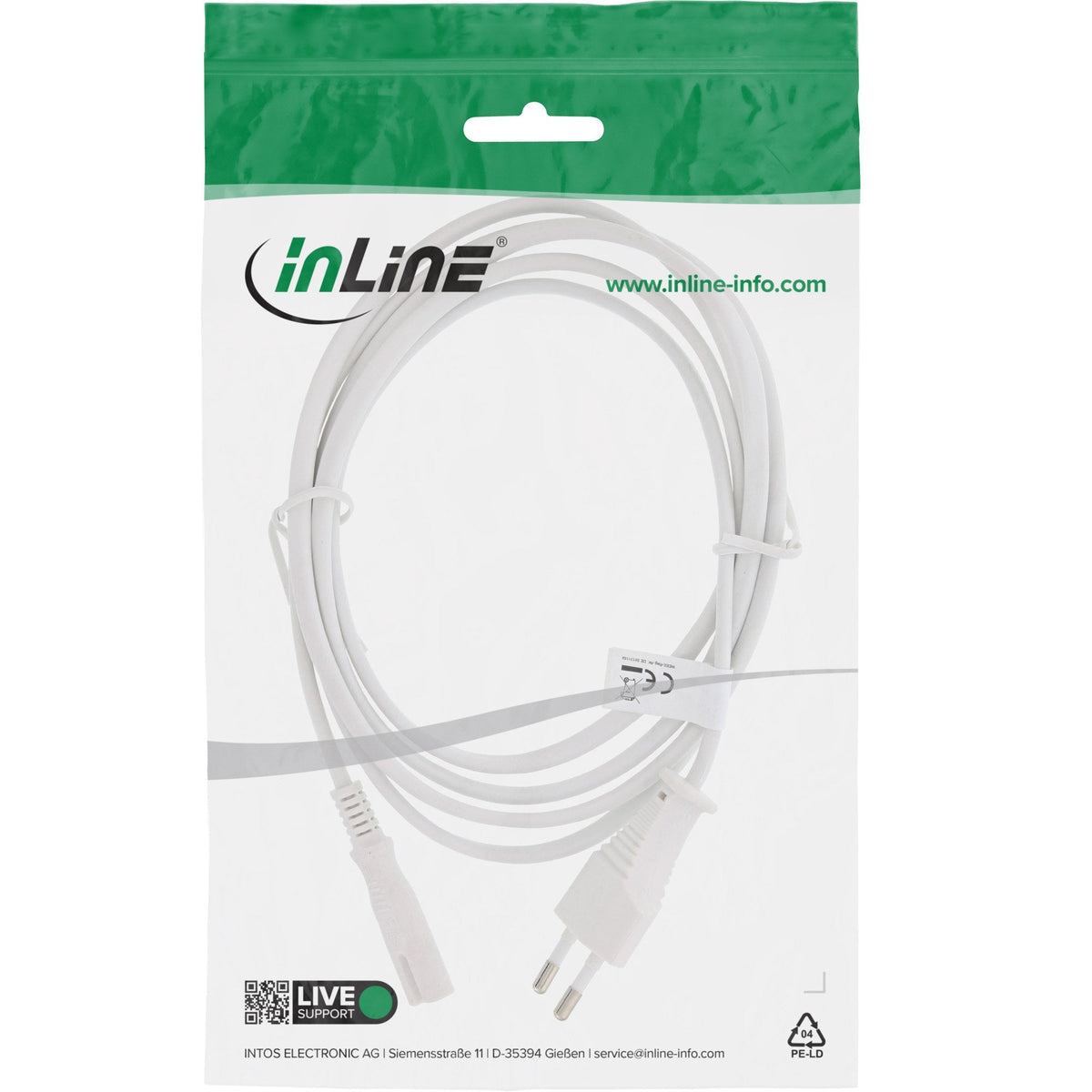 Cable De Alimentación Inline, Conector Euro A Conector Euro8, Blanco, 0,5 M