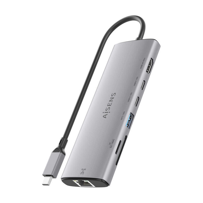 Aisens Usb-C Dock 7 En 1, Usb-C A 1xhdmi, 1xrj45, 1xusb-A 10g, 2xusb-C 10g, 1xsd, 1xmicro Sd, Gris, 20cm
