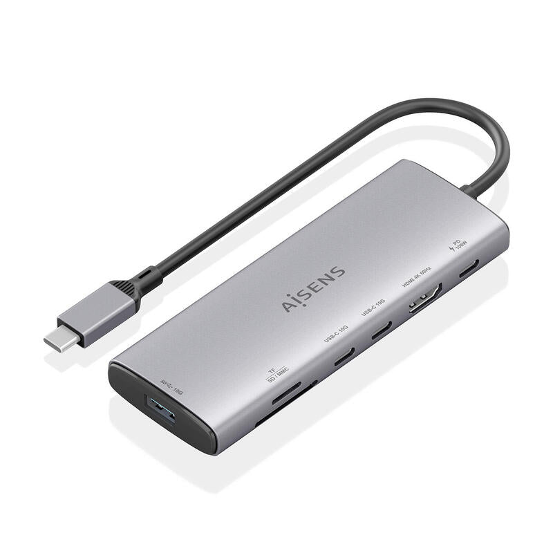 Aisens Usb-C Dock 7 En 1, Usb-C A 1xhdmi, 1xusb-A 10g, 2xusb-C 10g, 1xsd, 1xmicro Sd, 1xusb-C Pd 100w, Gris, 20cm