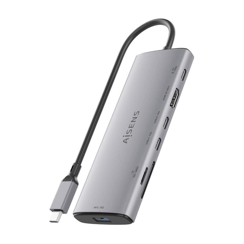 Aisens Usb-C Dock 7 En 1, Usb-C A 1xhdmi, 1xusb-A 10g, 2xusb-C 10g, 1xsd, 1xmicro Sd, 1xusb-C Pd 100w, Gris, 20cm