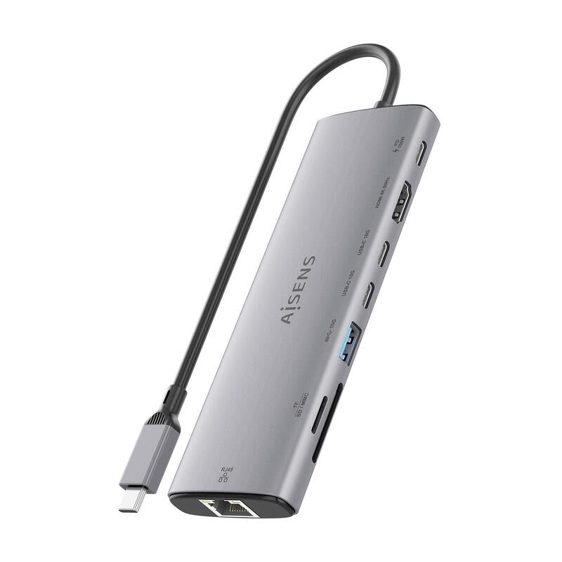 Aisens Usb-C Dock 8 En 1, Usb-C A 1xhdmi, 1xrj45, 1xusb-A 10g, 2xusb-C 10g, 1xsd, 1xmicro Sd, 1xusb-C Pd 100w, Gris, 20cm