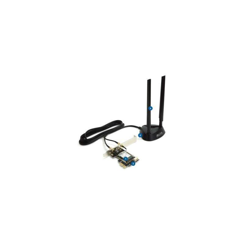Alfa Network Ait-Ax210-Ex - Tarjeta Wireles Pci-Express, Wifi 6, 802.11ax Tribanda (6e/5/2,4 Ghz), Bluetooth 5.2, Antena 5 Dbi Con Base MagnÉ Tica