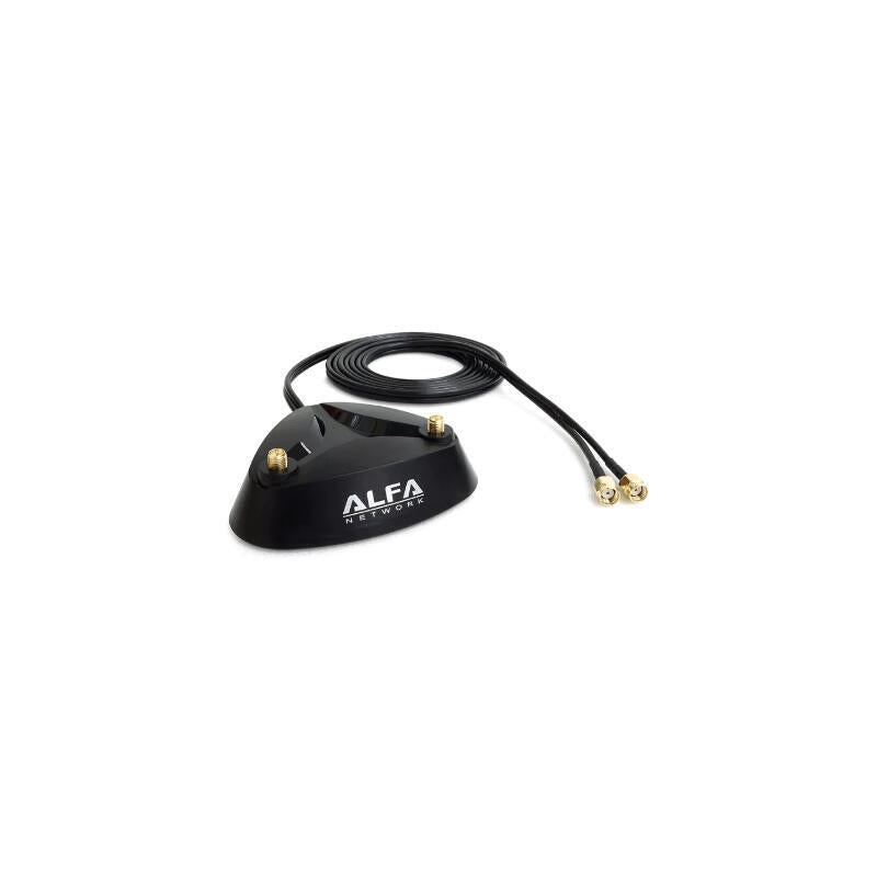 Alfa Network Ars-As02t - Base MagnÉ Tica Dual 2x2 Con Dos Conectores Rp-Sma Hembra Al Final Del Cable De 2 Metros Y Dos Rp-Sma Macho En La Base