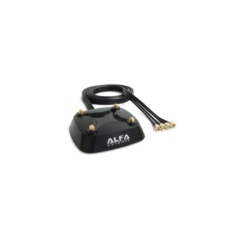 Alfa Network Ars-As04t - Base MagnÉ Tica Dual 4x4 Con Cuatro Conectores Rp-Sma Hembra Al Final Del Cable De 2 Metros Y Cuatro Rp-Sma Macho En La Base