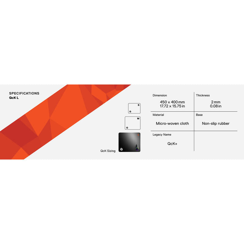 Alfombrilla Steelseries Qck+ Tela Steelseries Qck+, Negro, 300 G, 400 X 450 X 2 Mm