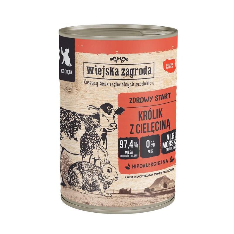 Alimento Húmedo Para Gatos Con Sabor A Conejo De Granja Rural Y Ternera, 400 G