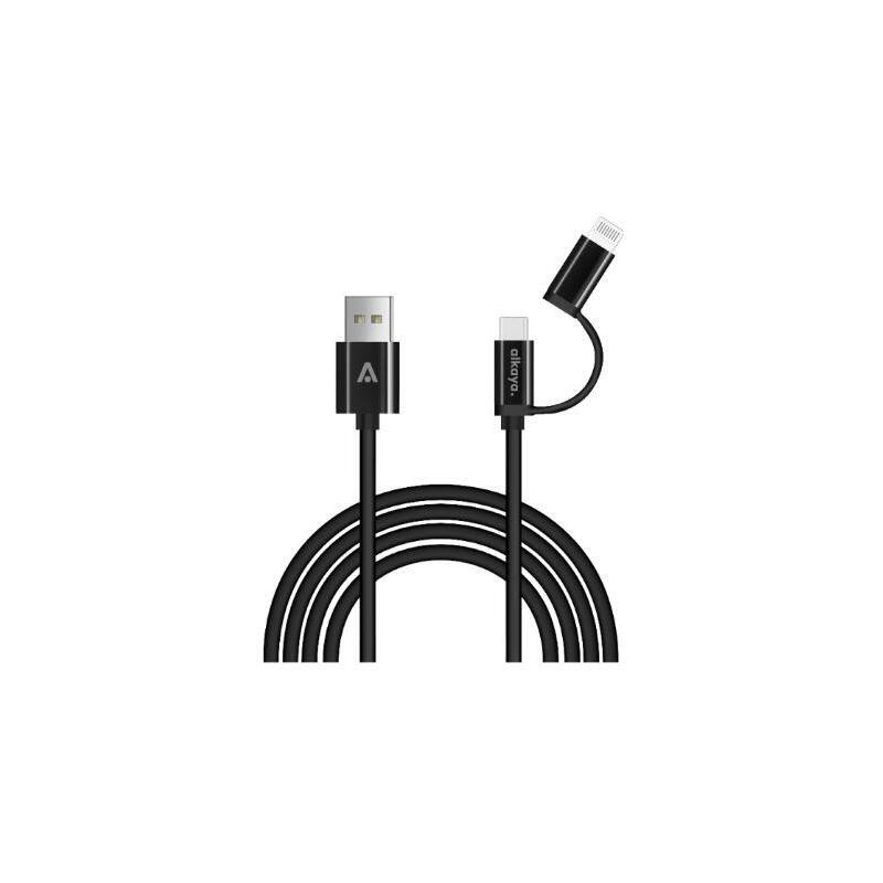 Alkaya Speed Flex 2 In 1 Usb-A - Usb-C + Lightnig Hochglanz 15w/12w, 1 M Negro