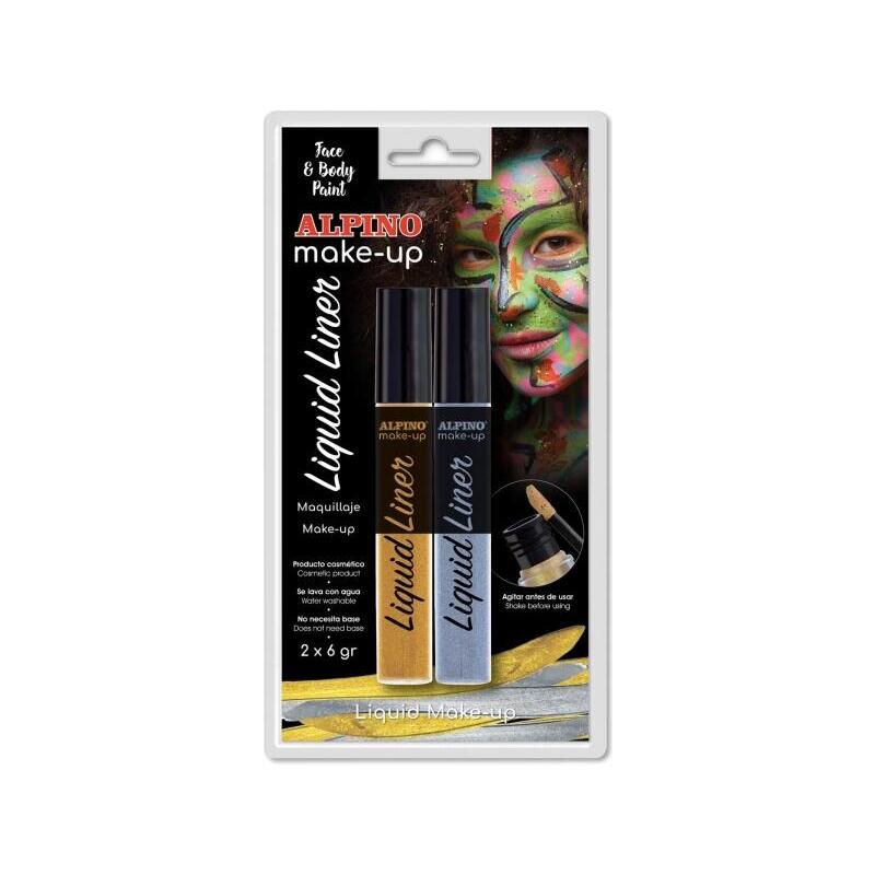 Alpino Make-Up Liquid Liner Pack Con 2 Botes De Maquillaje Liquido Con Aplicador - Se Lava Con Agua - Testado