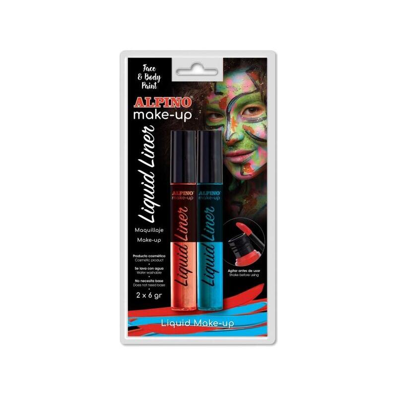 Alpino Make-Up Liquid Liner Pack Con 2 Botes De Maquillaje Liquido Con Aplicador - Se Lava Con Agua - Testado