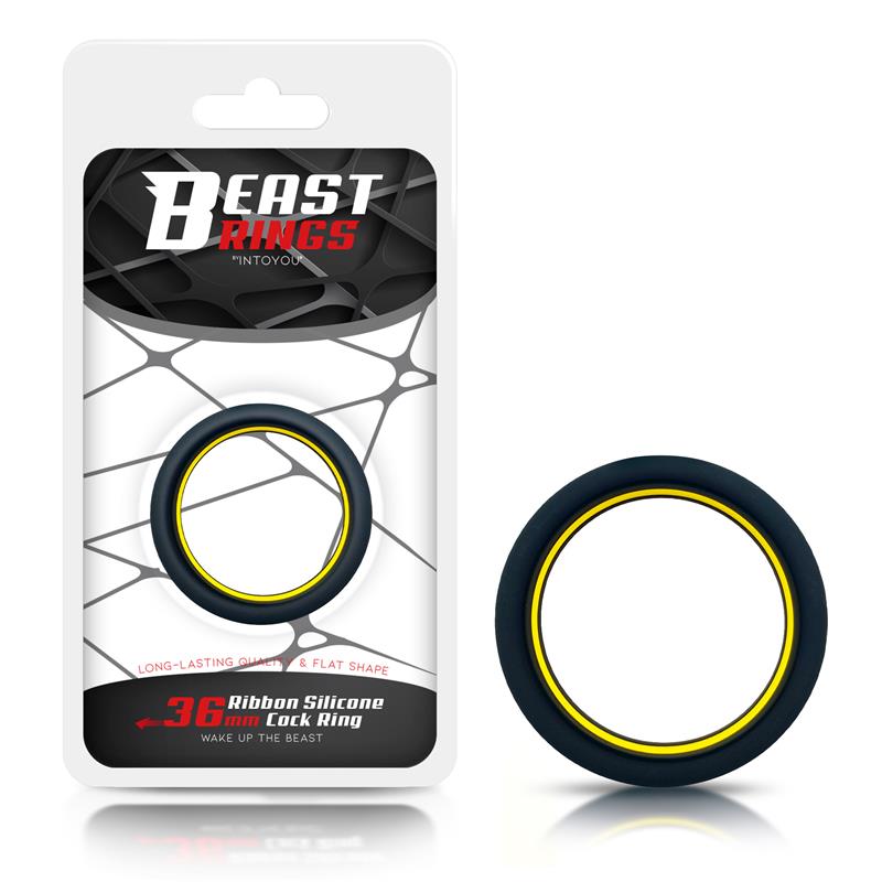Anillo Para El Pene 100% Silicona Sólida 3.6 Cm Amarillo Y Negro