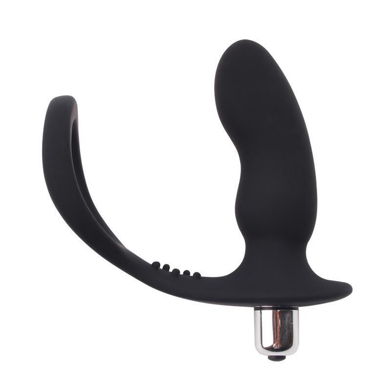 Anillo Para El Pene Con Plug Anal Negro