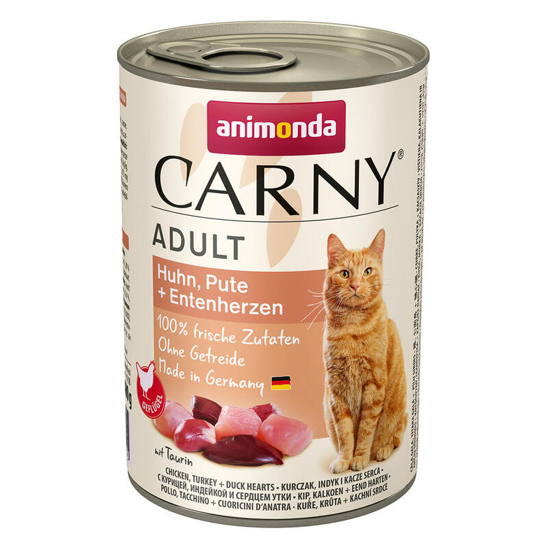 Animonda Carny Adult Sabor: Pollo, Pavo, Corazones De Pato - Comida Húmeda Para Gatos - 400g
