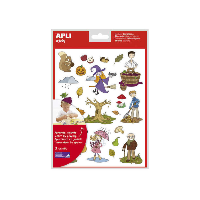 Apli Bolsa De Gomets Tematicos El Otoño - 72 Gomets En 3 Hojas - Adhesivo Removible - Ilustraciones Educativas -