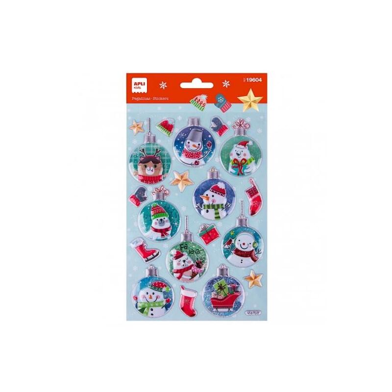 Apli Bolsa De Pegatinas Navideñas Bola Muñeco De Nieve - Adhesivo Permanente - Diseños Surtidos - Ideal Para Decorar