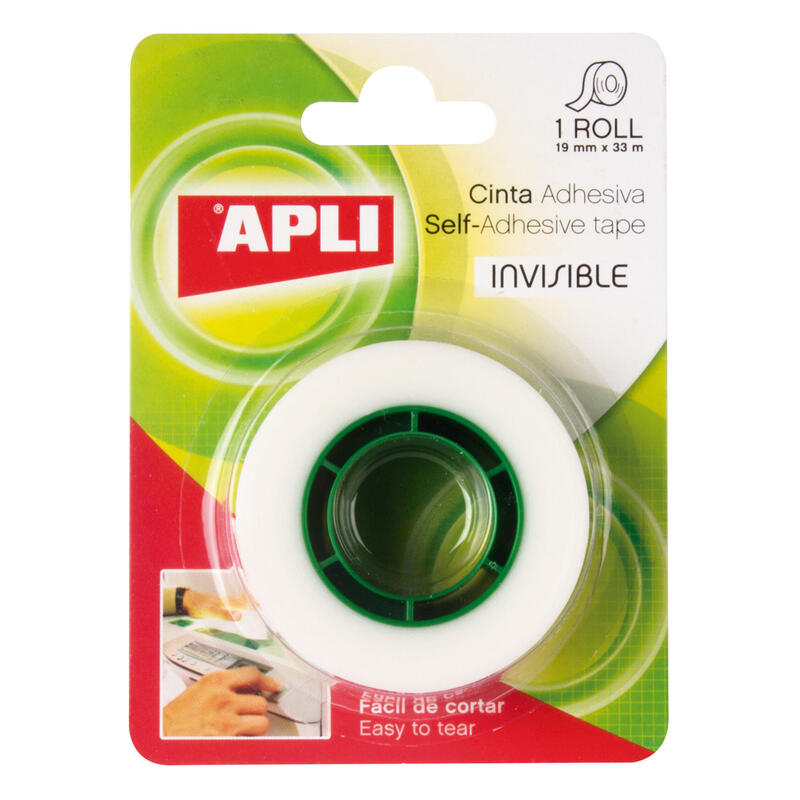 Apli Cinta Adhesiva Invisible 19mm X 33m - Facil De Cortar - Resistente - Ideal Para Uso En Oficina - Transparente