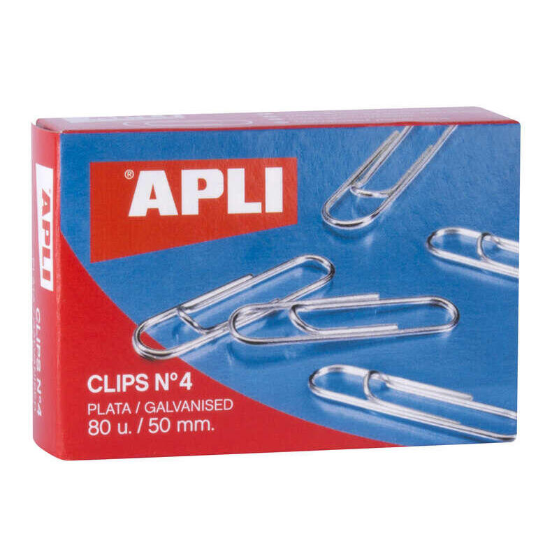 Apli Clips Alambre N⺠4 - 50mm - Acabado Galvanizado Plata - 80 Unidades Por Caja - Organiza Tus Documentos