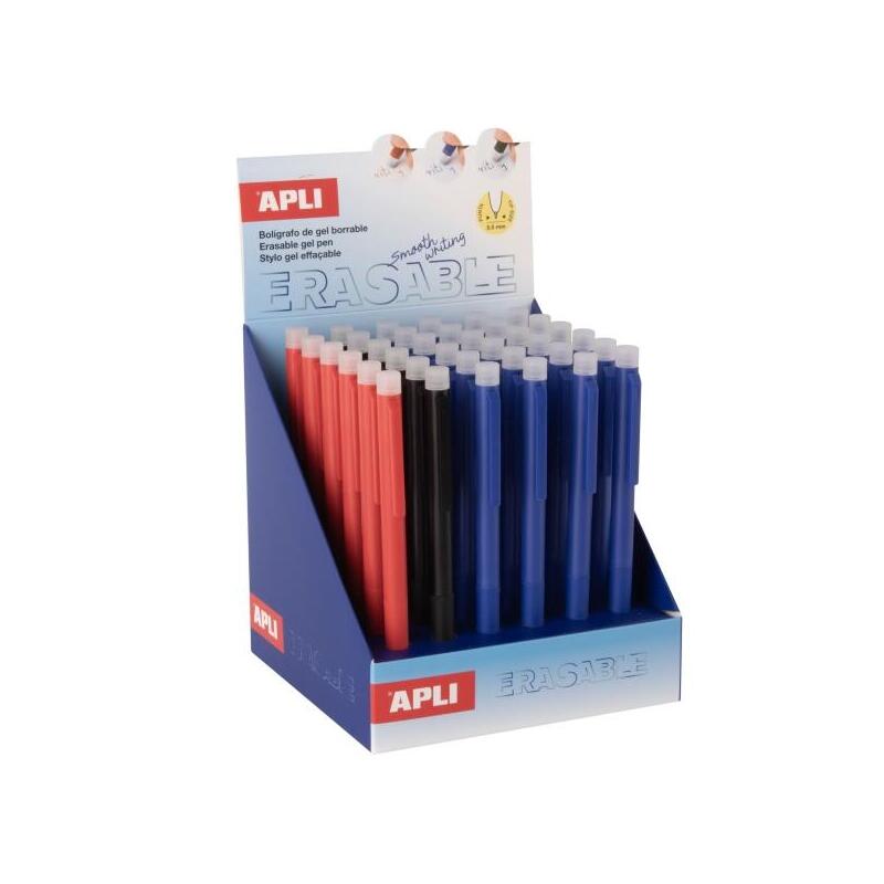 Apli Erasable Gel Expositor Con 36 Boligrafos De Tinta Gel Borrables - Punta De 0,5mm - Zona De Agarre De Silicona -