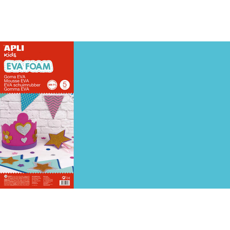 Apli Goma Eva Azul Claro 600x400 - 5 Hojas De Tamaño Estandar - Ideal Para Manualidades Y Decoracion