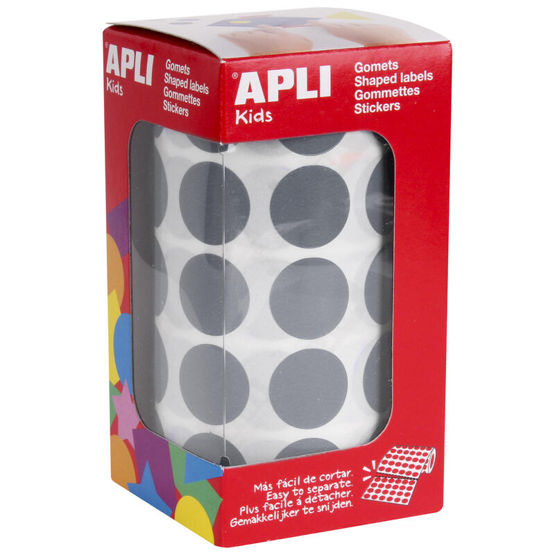 Apli Gomets Redondos Gris Ø 20mm - 59 Hojas Pretroqueladas - 1770 Gomets Por Rollo - Desarrolla Habilidades Y Capacidades - Cumplen Normas En-71 Y Fsc