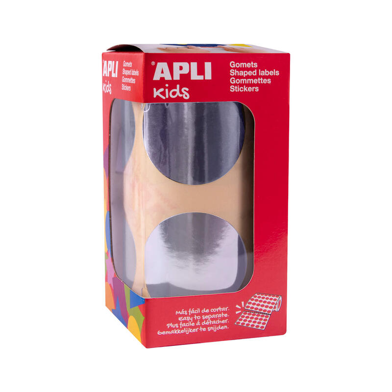 Apli Gomets Redondos Plata Metalizado - Ø 45mm - 354 Gomets Por Rollo - Desarrolla Psicomotricidad Fina Y Varias Capacidades Y Habilidades