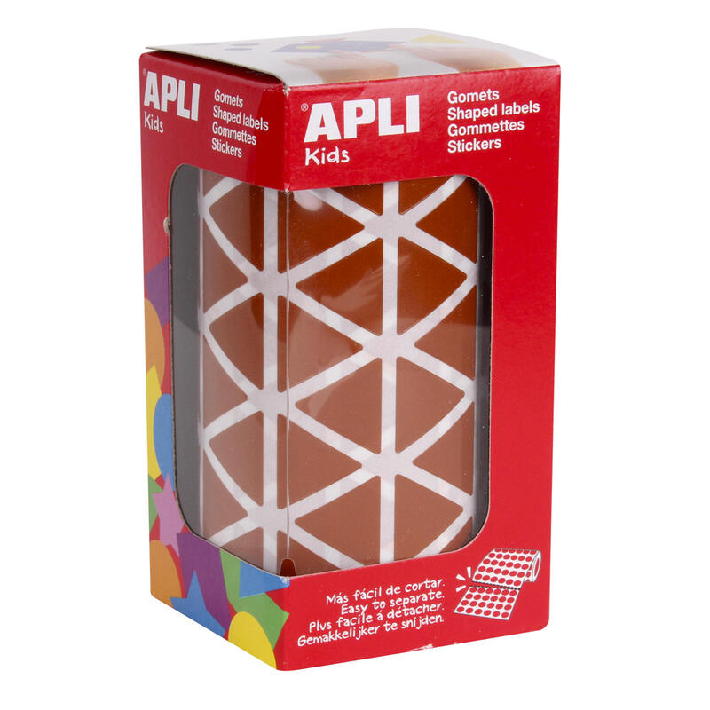 Apli Gomets Triangulares Marron 20x20x20mm - 59 Hojas Pretroqueladas - 2832 Gomets Por Rollo - Ideal Para Escuelas Y Talleres Infantiles - Adhesivo Base Agua Y Libre De Disolventes - Cumple Con Normas En-71 Y Fsc
