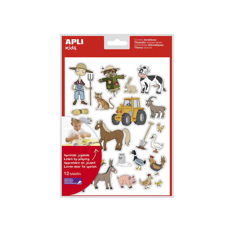 Apli Kids Pack De 276 Gomets Tematicos La Granja - Adhesivo Removible A Base Agua - Libre De Disolventes - Ideal Para