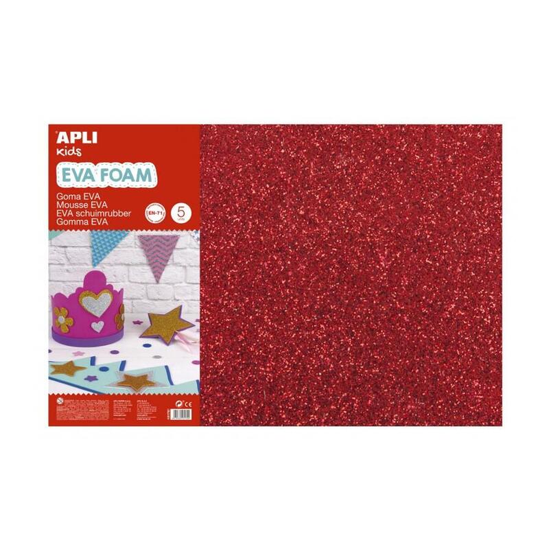 Apli Pack De 3 Goma Eva Purpurina 600 X 400 Mm - Grosor 2 Mm - Impermeable - Moldeable Al Calor - Color Rojo