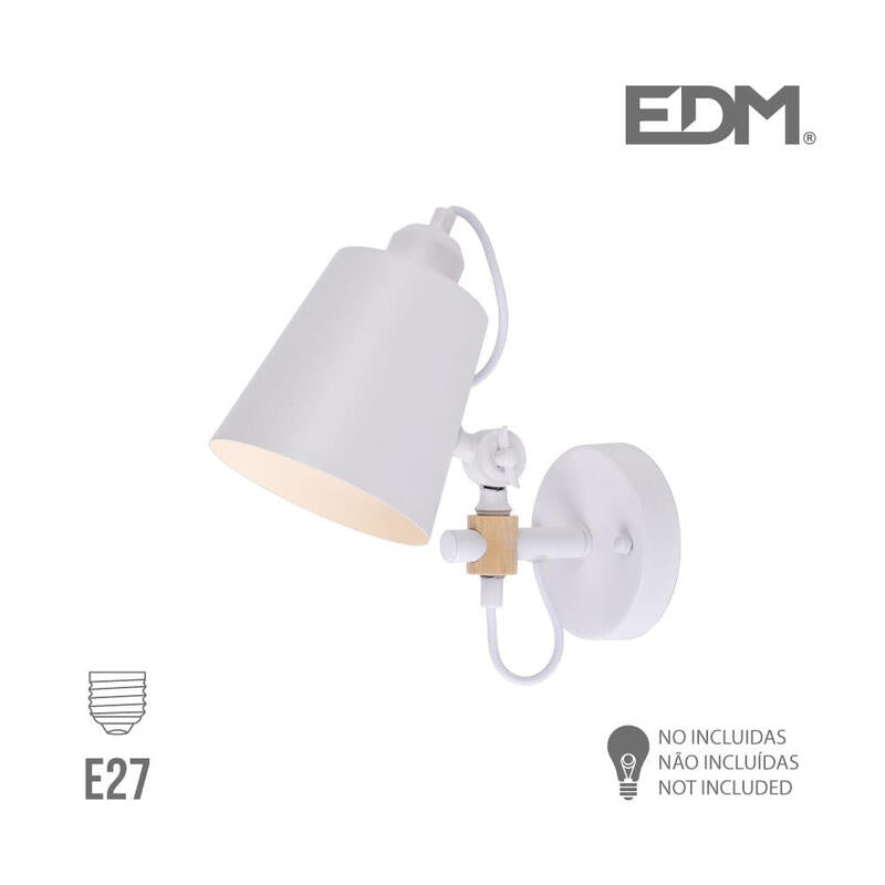 Aplique De Pared Metalico E27 60w Color Blanco 25x27cm Edm