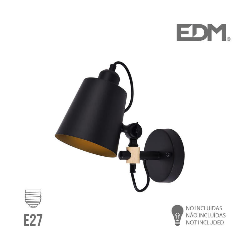 Aplique De Pared Metalico E27 60w Color Negro 25x27cm Edm