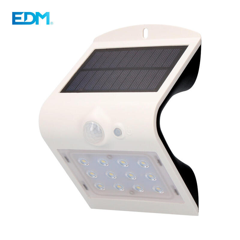 Aplique Solar 1,5w 220lm Recargable. Sensor De Presencia (2-6m) Color Blanco 9,5x7,3x13cm Edm