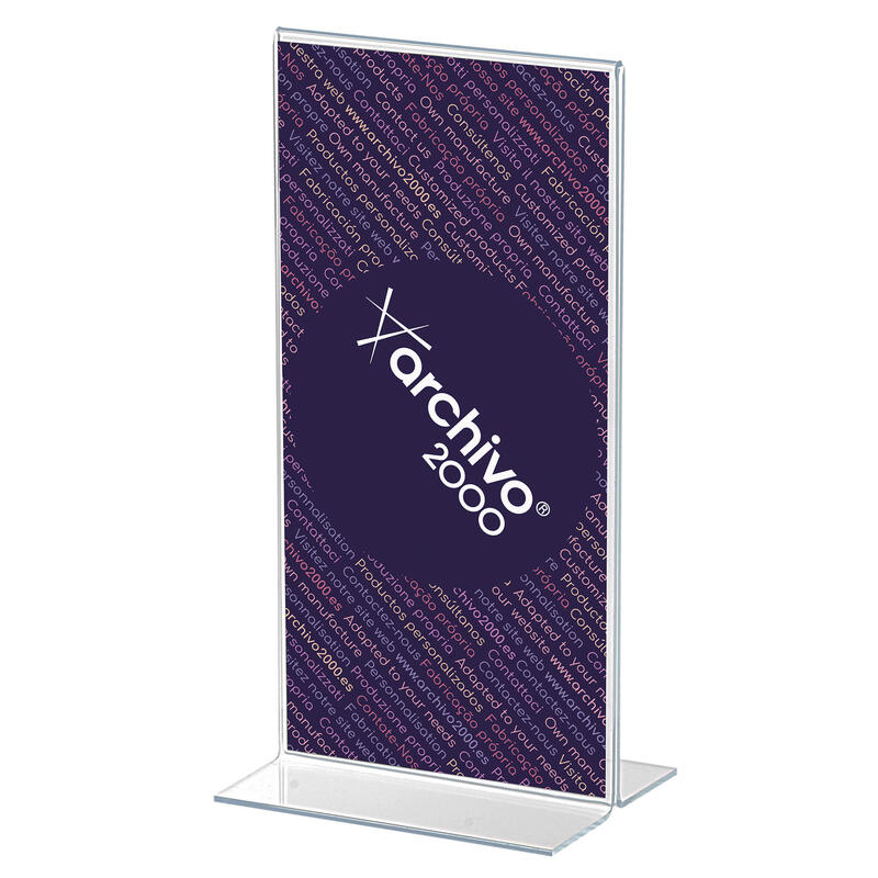 Archivo 2000 Expositor Sobremesa En Forma De T 1/3 Din A4 Vertical 80x110x215 Mm Cristal Transparente