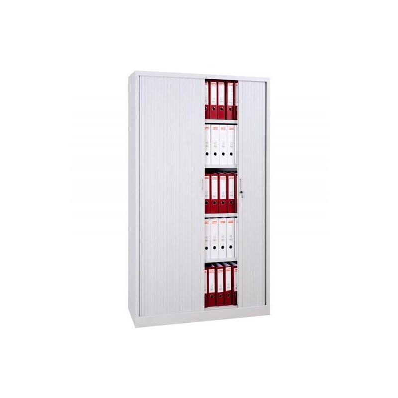 Armario Metálico Dos Puertas Persiana Correderas 100x45x198 Cm (Ancho X Fondo X Alto) Incluye 4 Baldas Acabado En Gris. ( Montado)