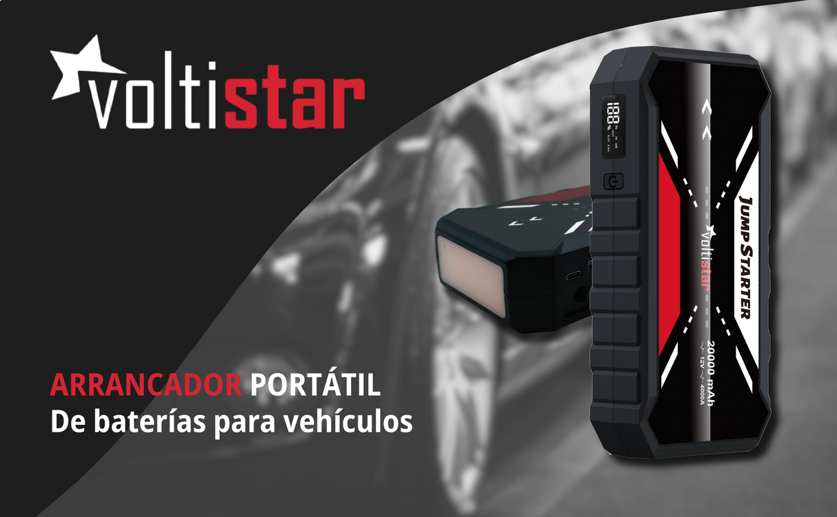 Arrancador De Coche 20000Mah Inteligente Hasta 8L Gasolina Y 5L Diesel