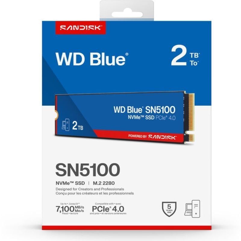 Disco Ssd Sandisk Wd Blue Sn5100 2 Tb M.2 Pci Express 4.0 Nvme Qlc 3d Nand Wds200t5b0e